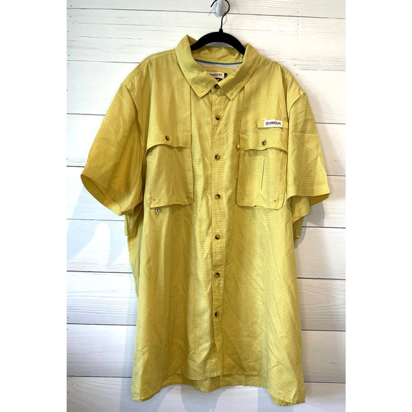 Magellan Angler Fit Vented Back Yellow/Gold Gingham Fish Gear Shirt, Mens 2XL - Picture 1 of 3